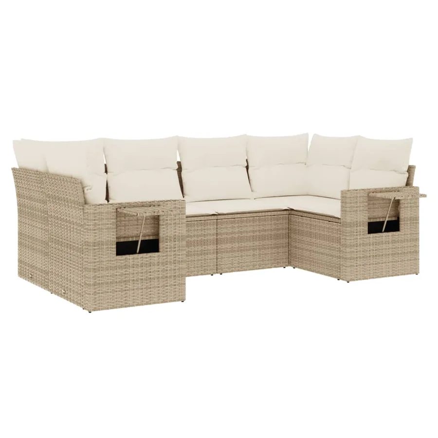 Salon de jardin avec coussins 6 pcs beige résine tressée - 2