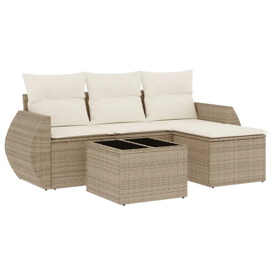 Salon de jardin avec coussins 5 pcs beige résine tressée - 2