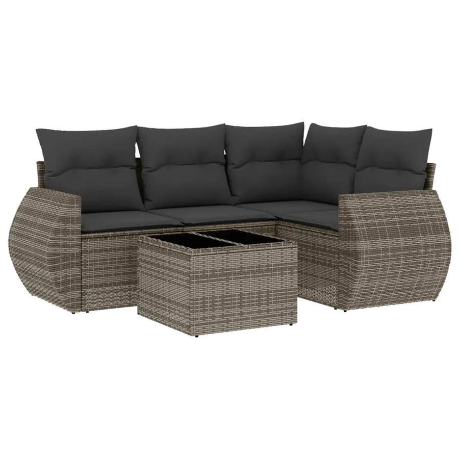 Salon de jardin 5 pcs avec coussins gris résine tressée - 2