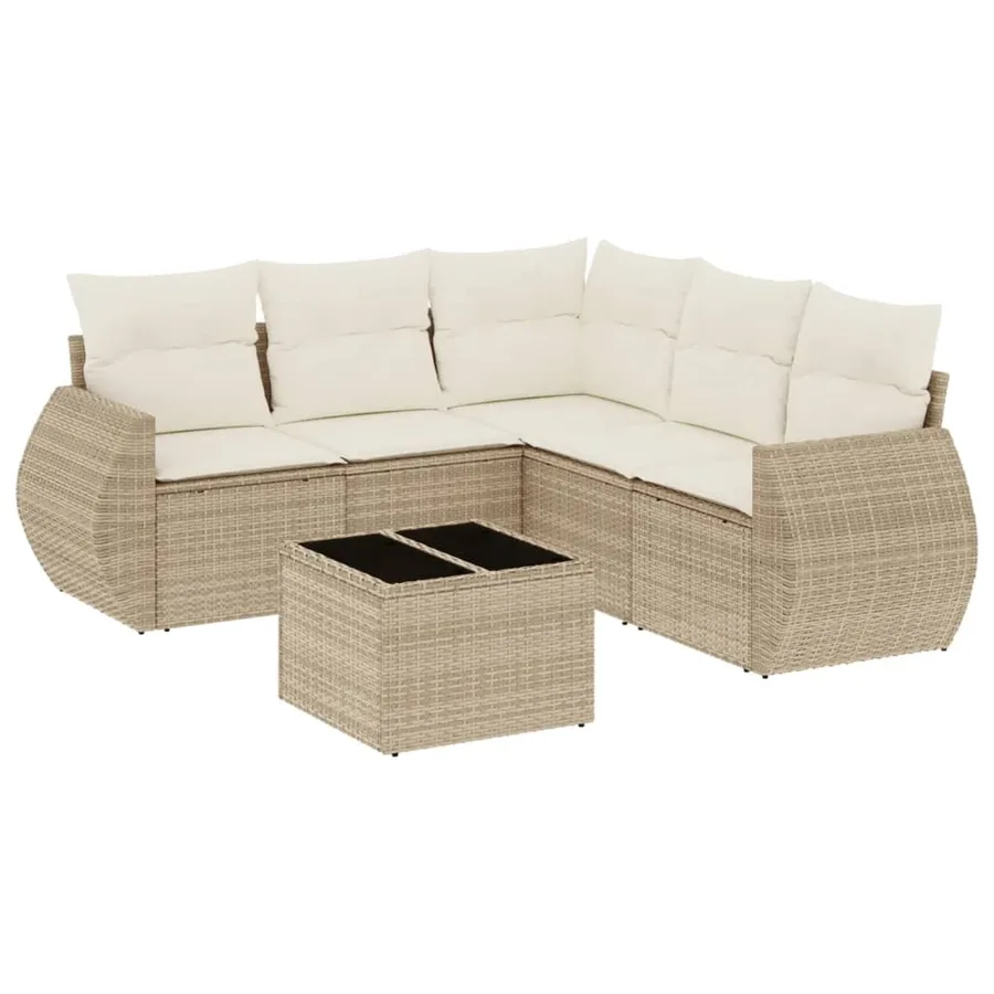 Salon de jardin avec coussins 6 pcs beige résine tressée - 2