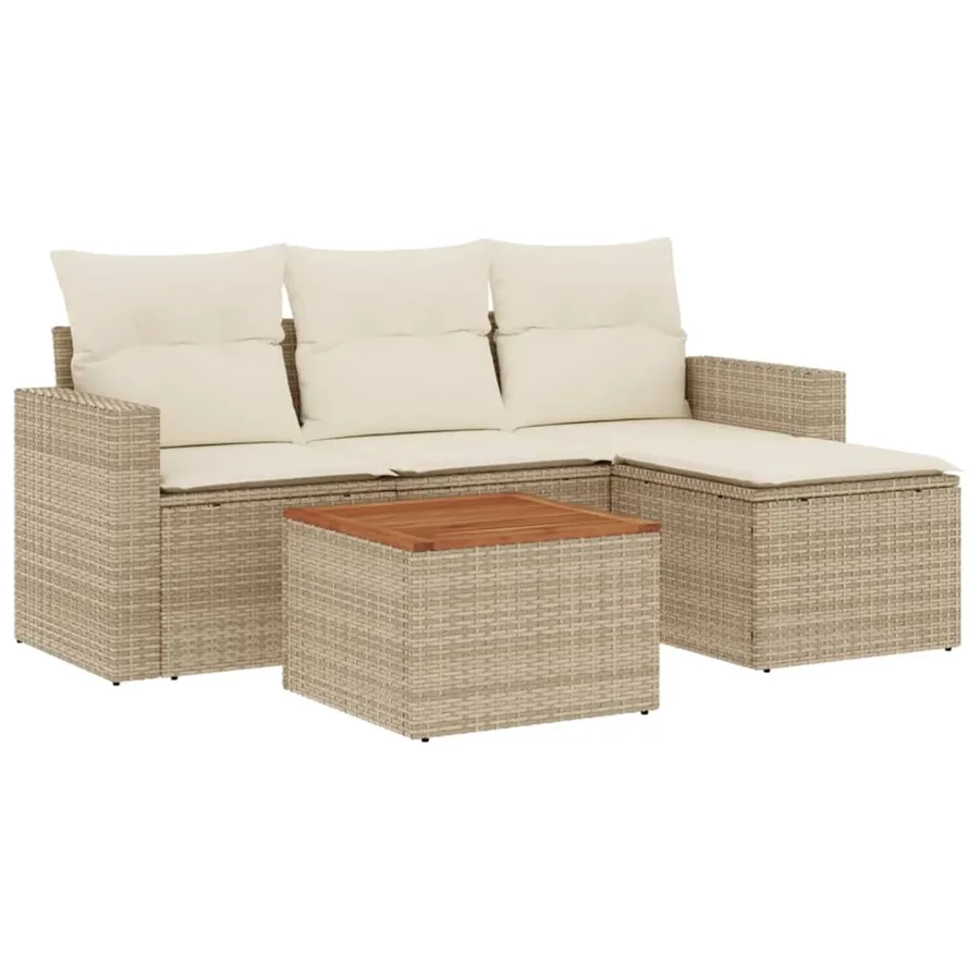 Salon de jardin avec coussins 5 pcs beige résine tressée - 2