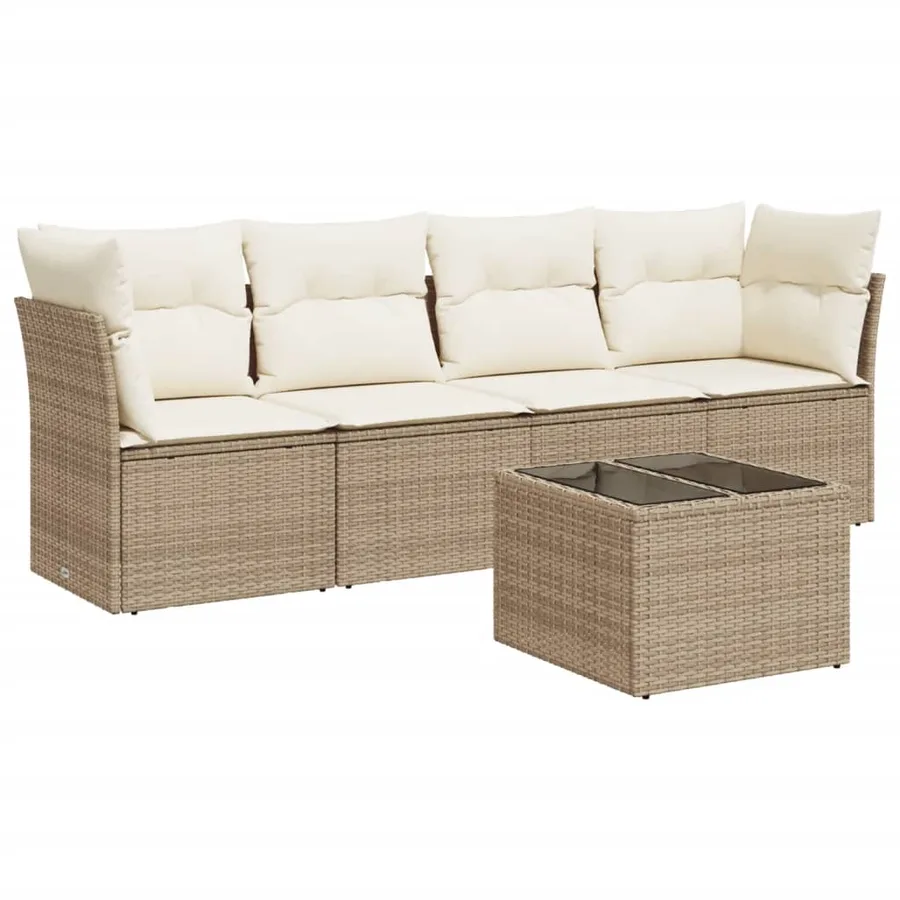 Salon de jardin avec coussins 5 pcs beige résine tressée - 2