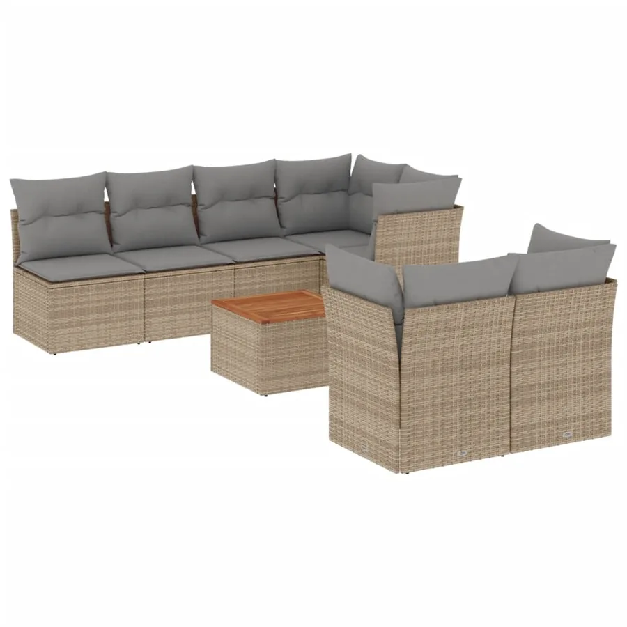 Salon de jardin avec coussins 8pcs mélange beige résine tressée - 2