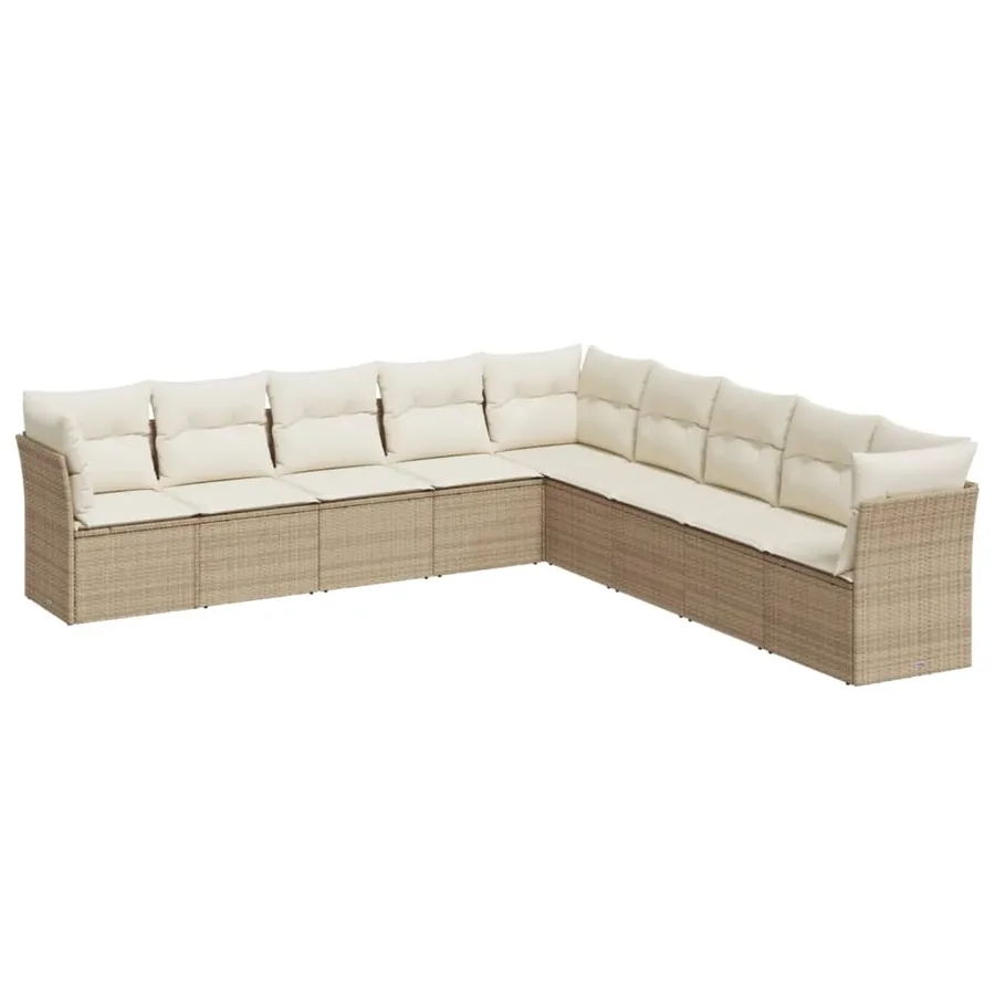 Salon de jardin avec coussins 9 pcs beige résine tressée - 2