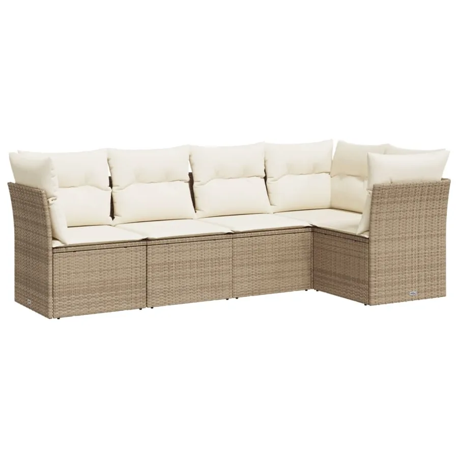 Salon de jardin avec coussins 5 pcs beige résine tressée - 2