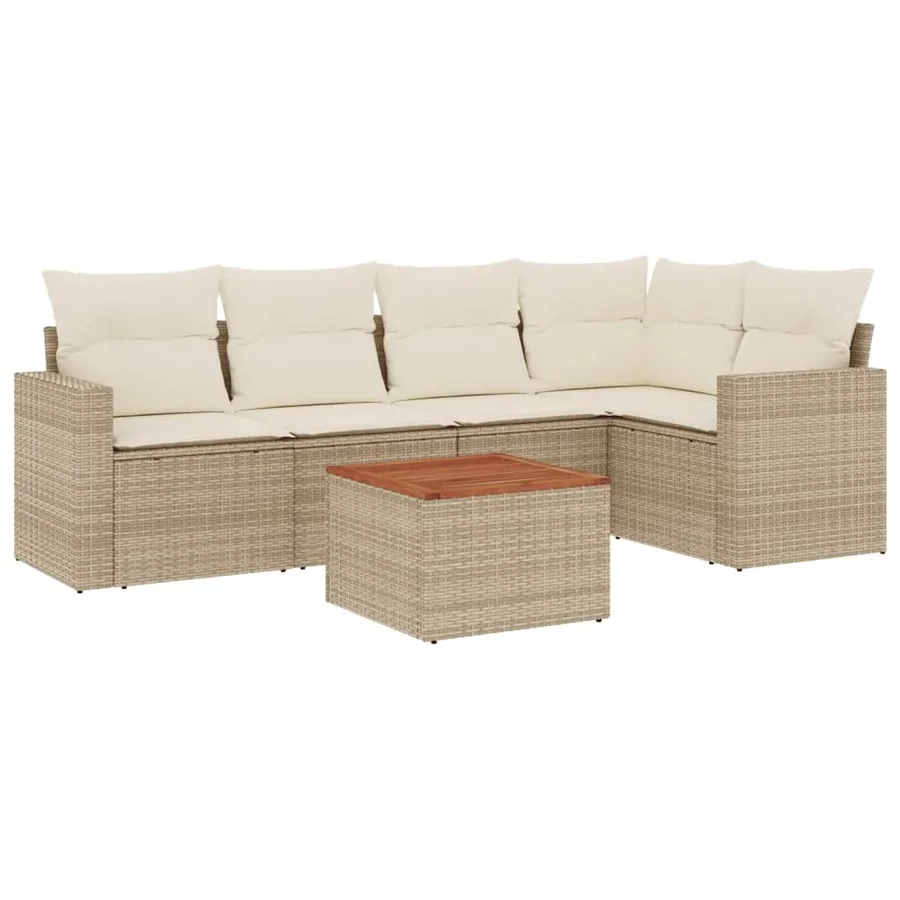 Salon de jardin avec coussins 6 pcs beige résine tressée - 2