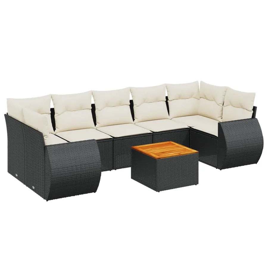 Salon de jardin 8 pcs avec coussins noir résine tressée - 2