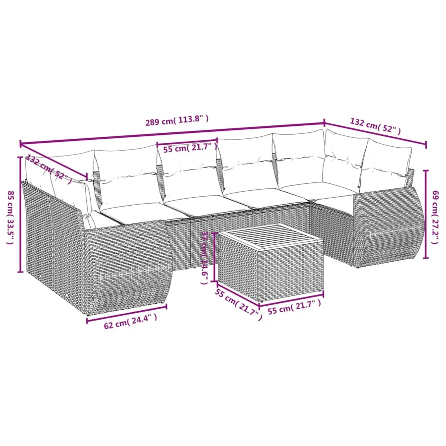 Salon de jardin 8 pcs avec coussins noir résine tressée - 3