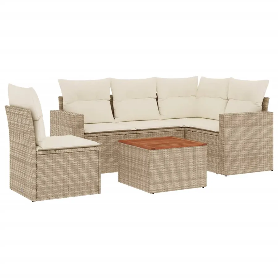 Salon de jardin avec coussins 6 pcs beige résine tressée - 2