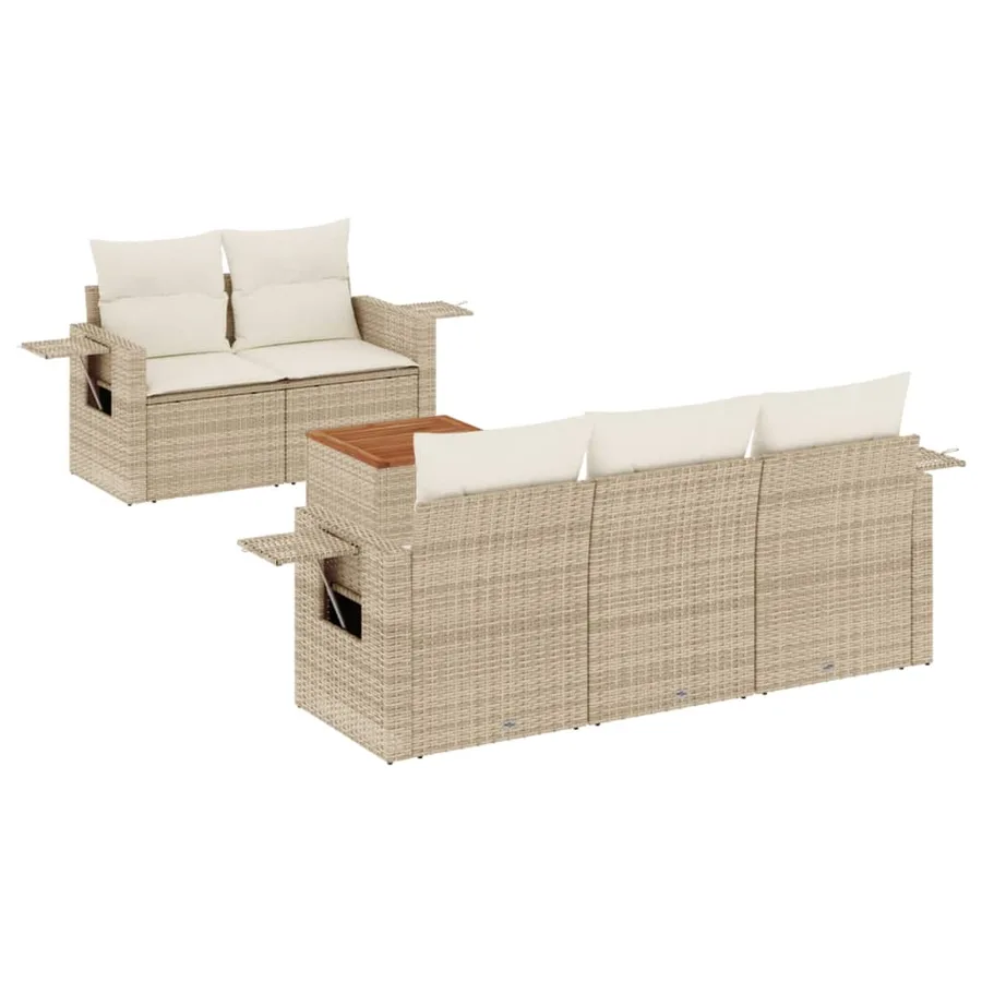 Salon de jardin avec coussins 6 pcs beige résine tressée - 2