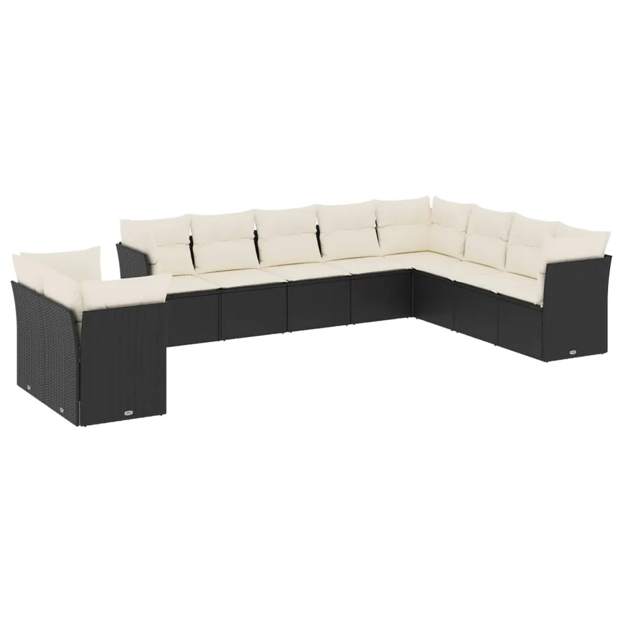 Salon de jardin 10 pcs avec coussins noir résine tressée - 2