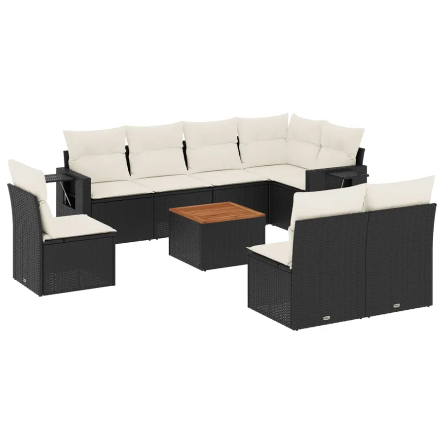 Salon de jardin 9 pcs avec coussins noir résine tressée - 2