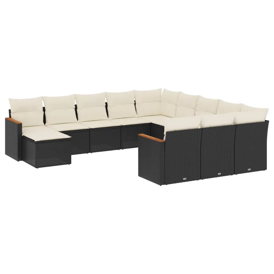 Salon de jardin 12 pcs avec coussins noir résine tressée - 2