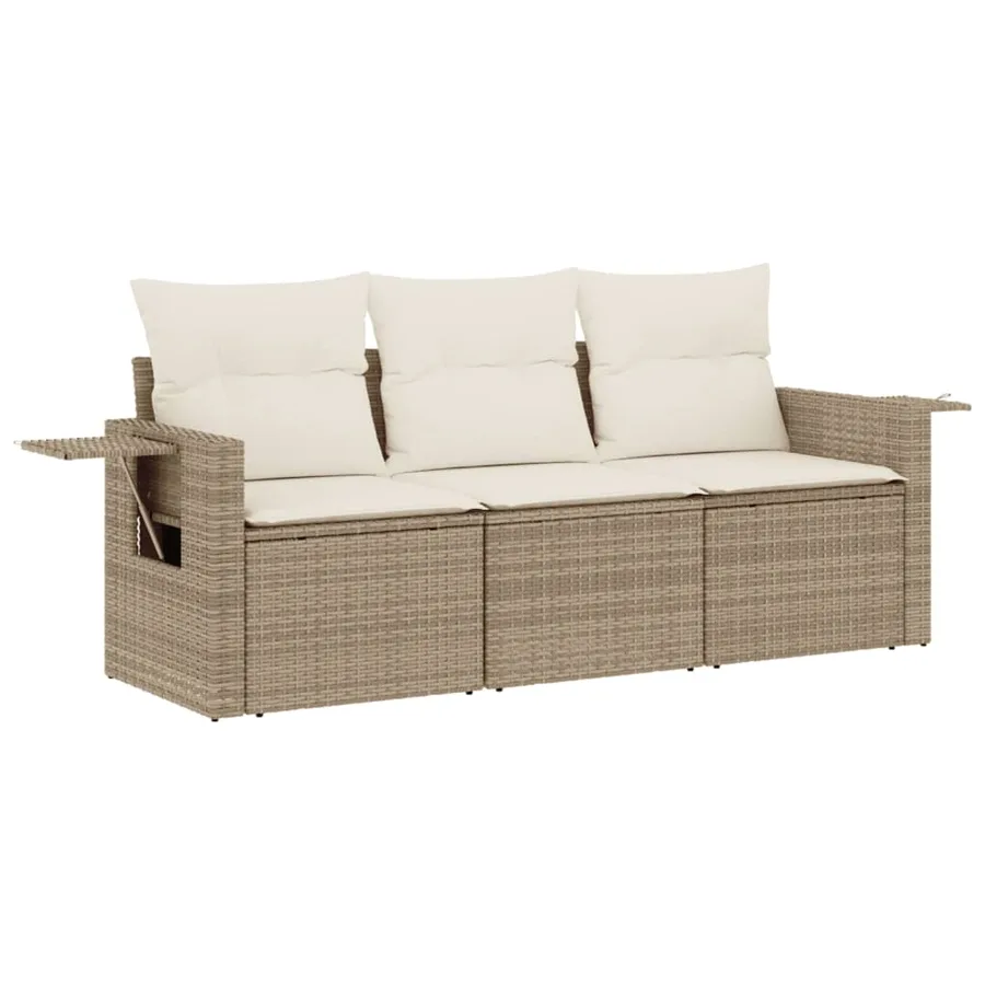Salon de jardin avec coussins 3 pcs beige résine tressée - 2