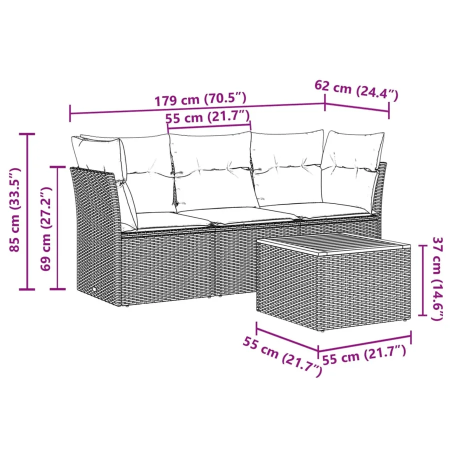Salon de jardin avec coussins 4pcs mélange beige résine tressée - 10