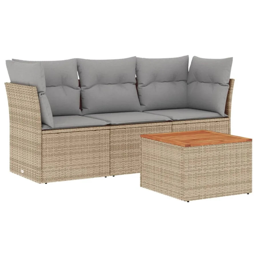 Salon de jardin avec coussins 4pcs mélange beige résine tressée - 2