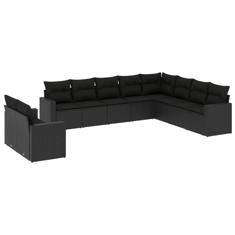 Salon de jardin 10 pcs avec coussins noir résine tressée - 2