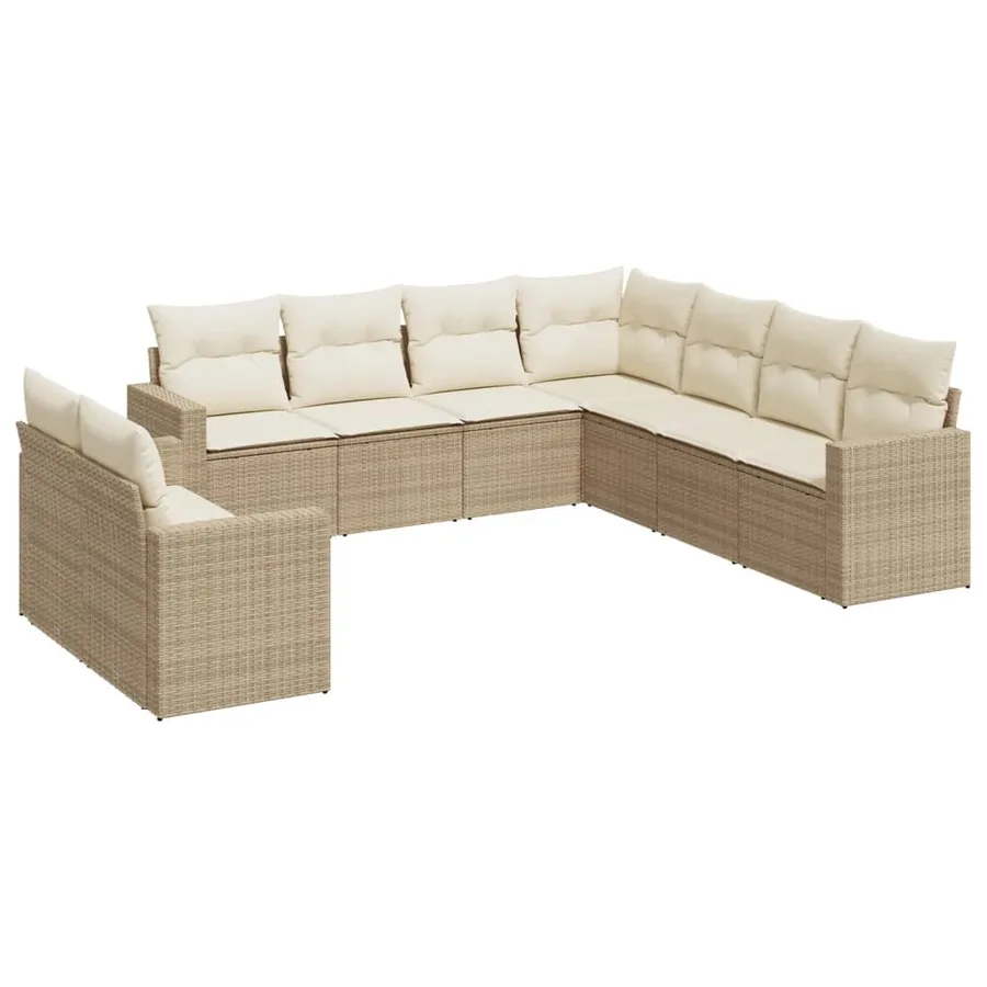 Salon de jardin avec coussins 9 pcs beige résine tressée - 2