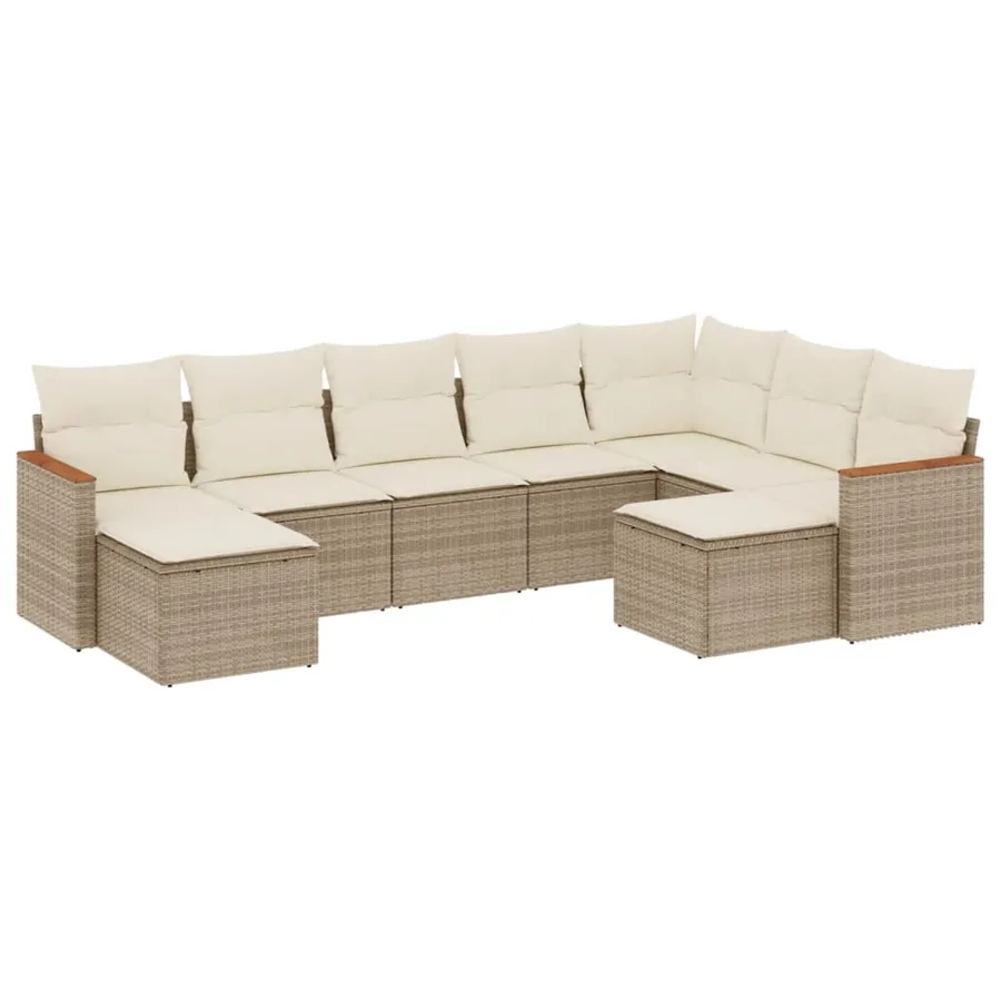 Salon de jardin avec coussins 9 pcs beige résine tressée - 2