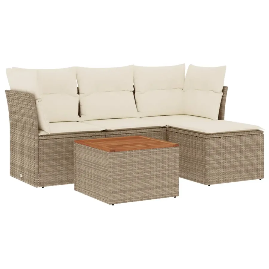 Salon de jardin avec coussins 5 pcs beige résine tressée - 2