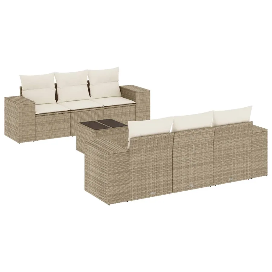 Salon de jardin avec coussins 7 pcs beige résine tressée - 2