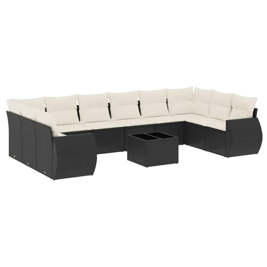 Salon de jardin 11 pcs avec coussins noir résine tressée - 2