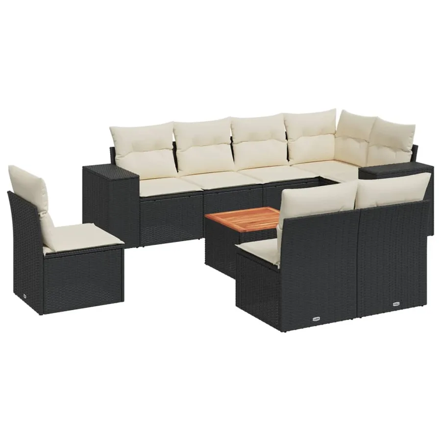 Salon de jardin 9 pcs avec coussins noir résine tressée - 2