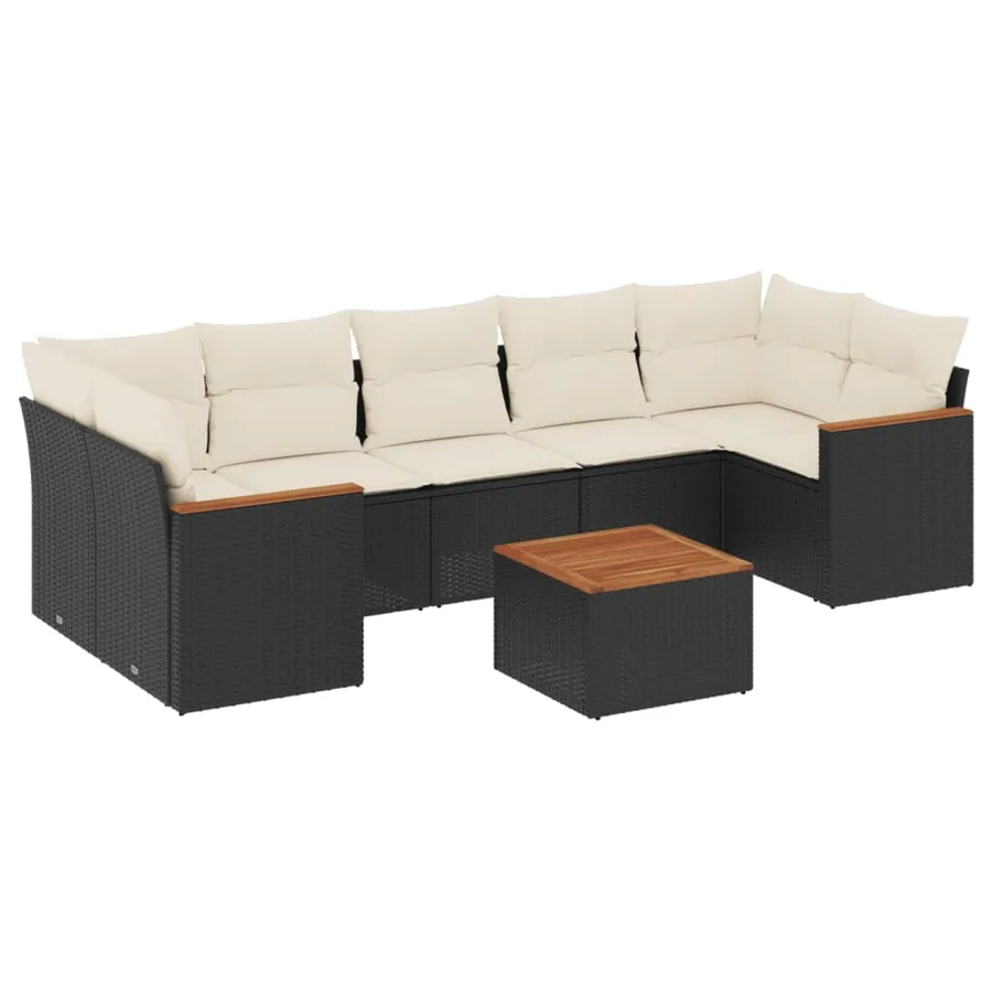 Salon de jardin 8 pcs avec coussins noir résine tressée - 2