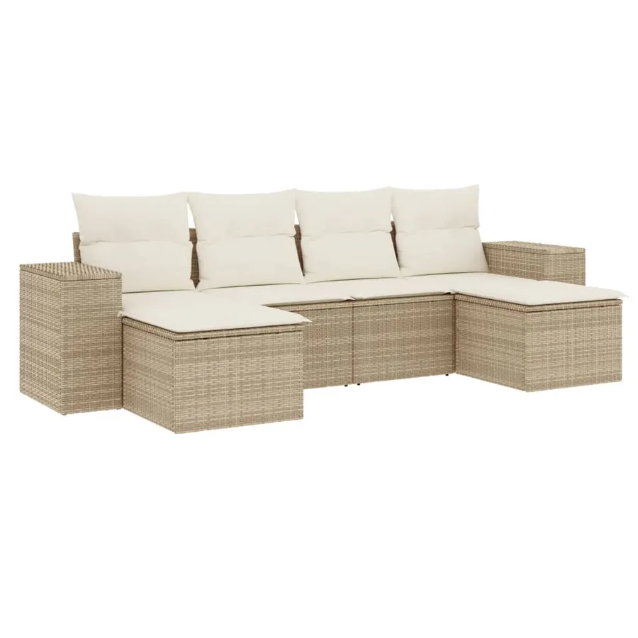 Salon de jardin avec coussins 6 pcs beige résine tressée - 2