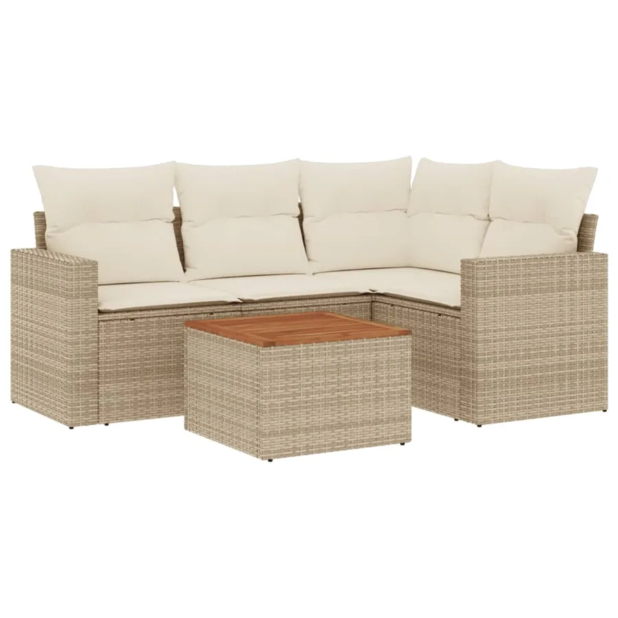 Salon de jardin avec coussins 5 pcs beige résine tressée - 2