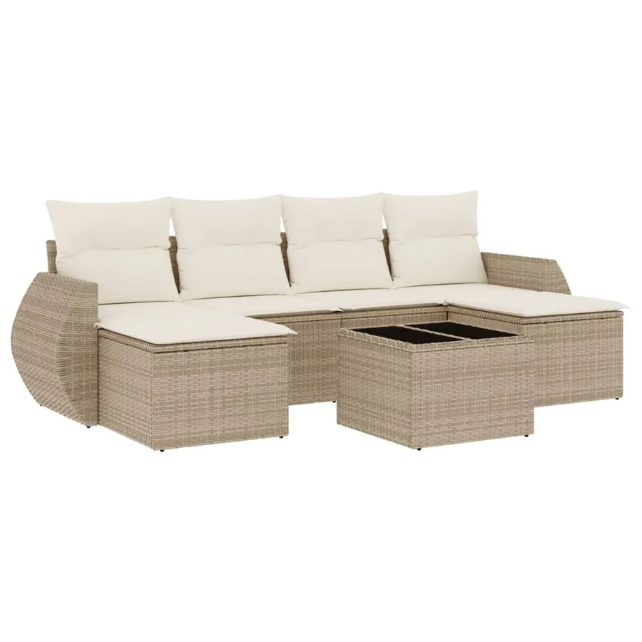 Salon de jardin avec coussins 7 pcs beige résine tressée - 2