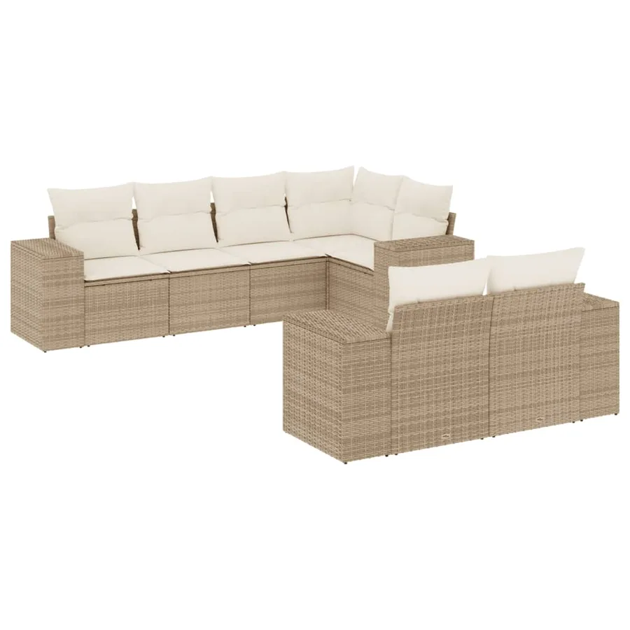 Salon de jardin avec coussins 7 pcs beige résine tressée - 2