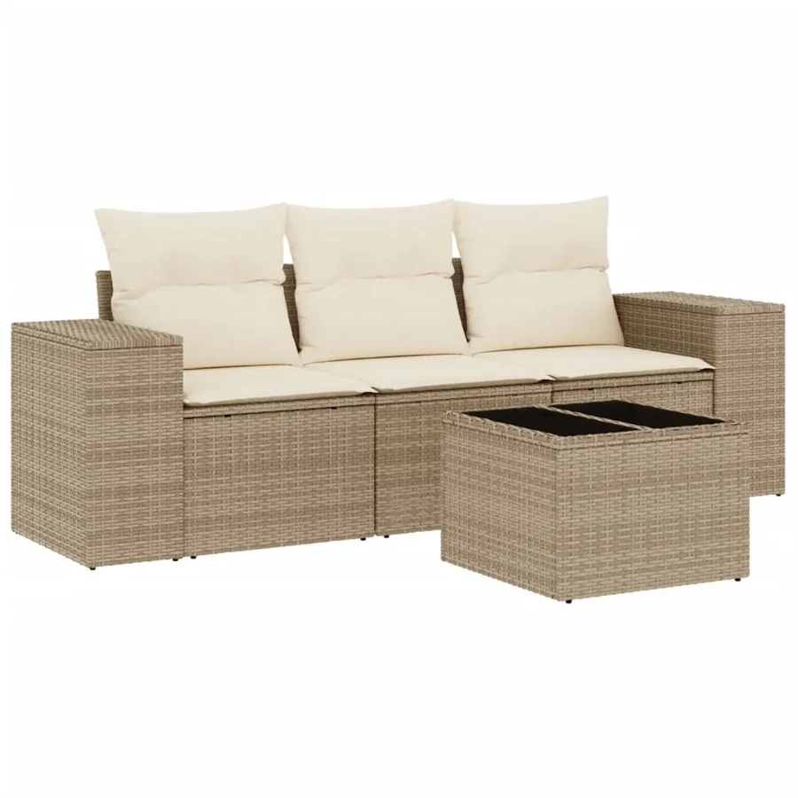 Salon de jardin avec coussins 4 pcs beige résine tressée - 2
