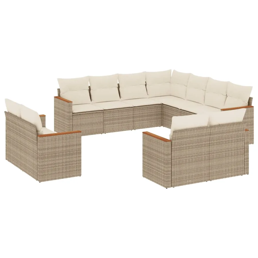 Salon de jardin 11 pcs avec coussins beige résine tressée - 2