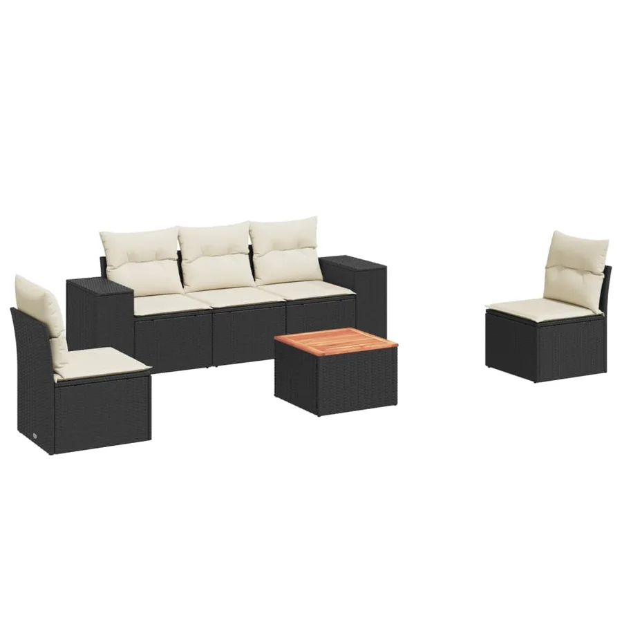 Salon de jardin 6 pcs avec coussins noir résine tressée - 2