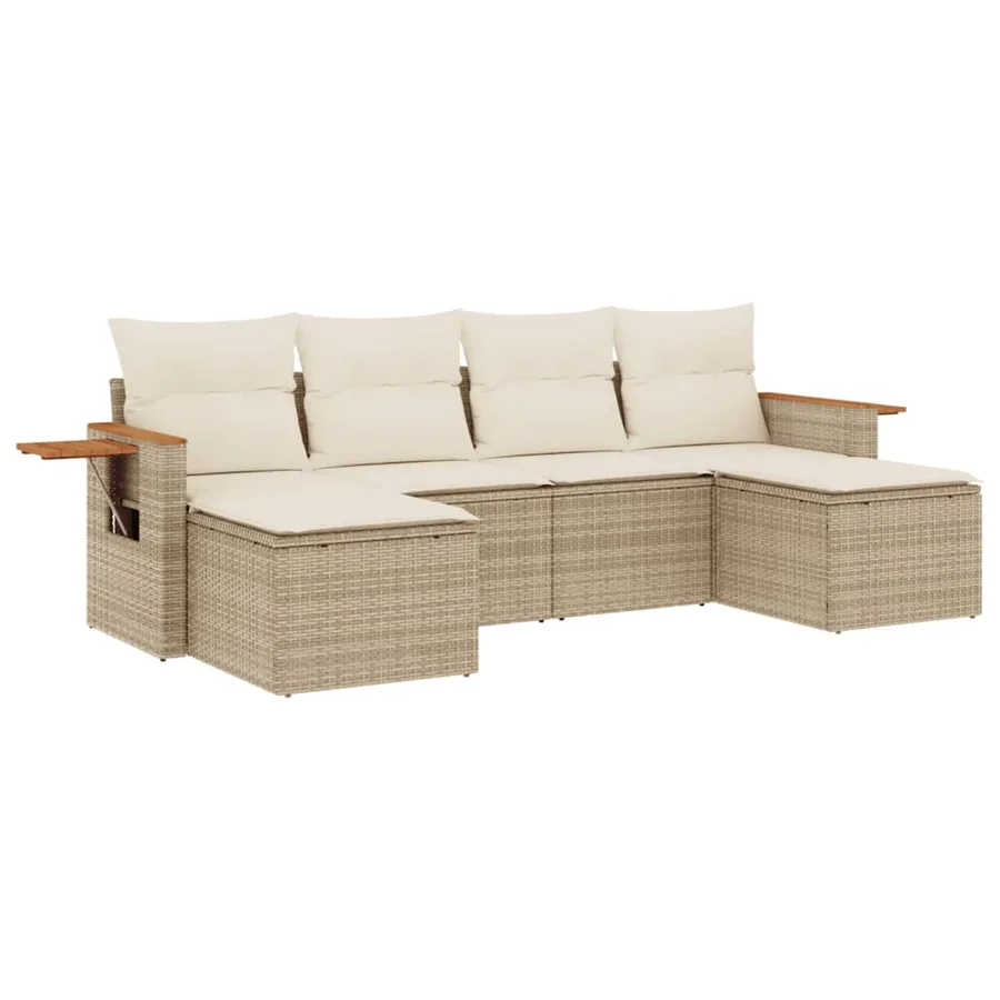 Salon de jardin avec coussins 6 pcs beige résine tressée - 2