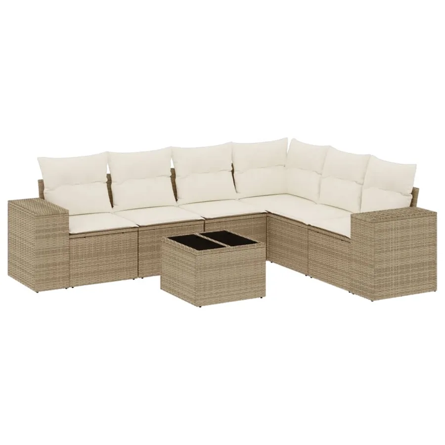 Salon de jardin avec coussins 7 pcs beige résine tressée - 2