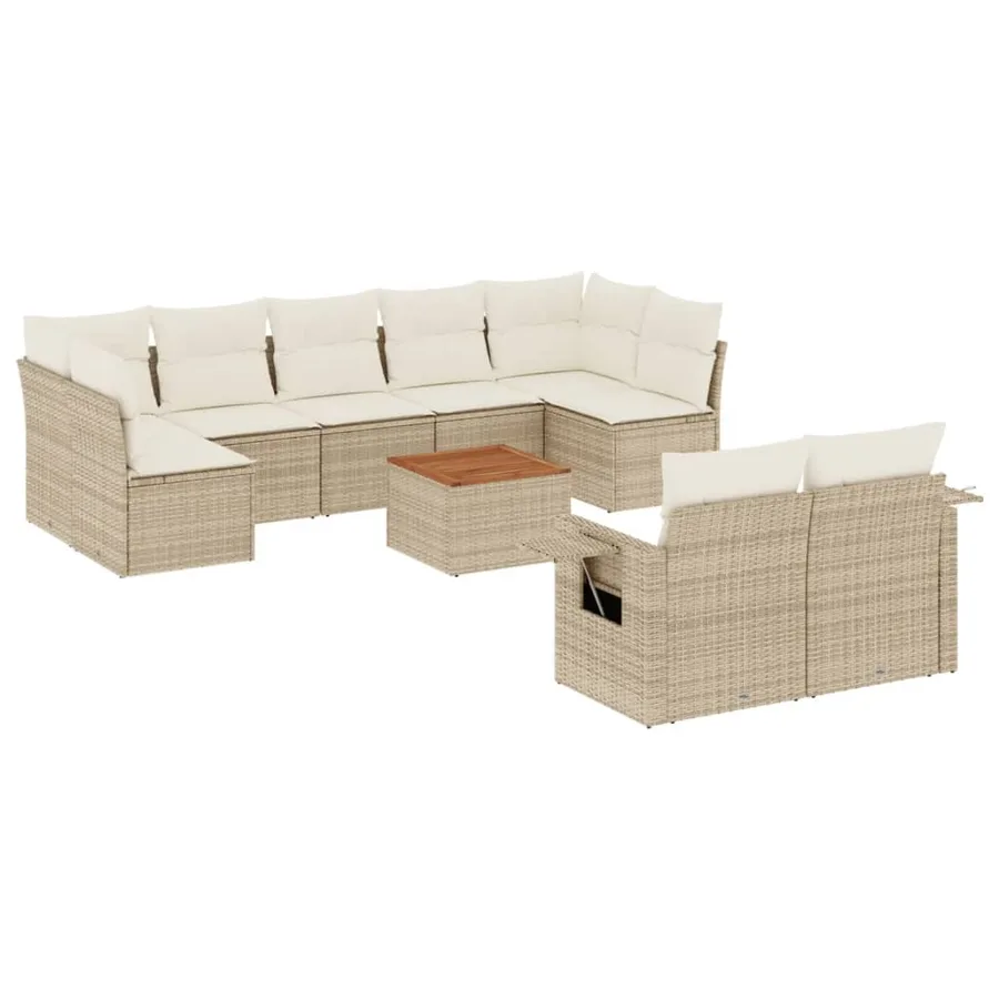 Salon de jardin avec coussins 10 pcs beige résine tressée - 2