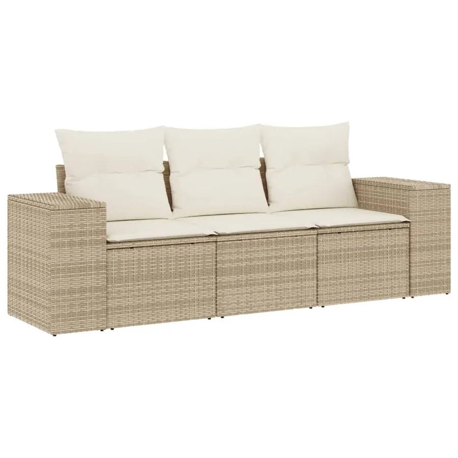 Salon de jardin avec coussins 3 pcs beige résine tressée - 2