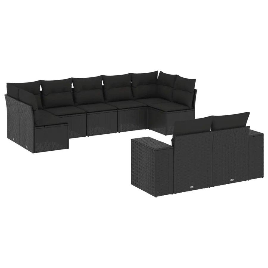 Salon de jardin 9 pcs avec coussins noir résine tressée - 2