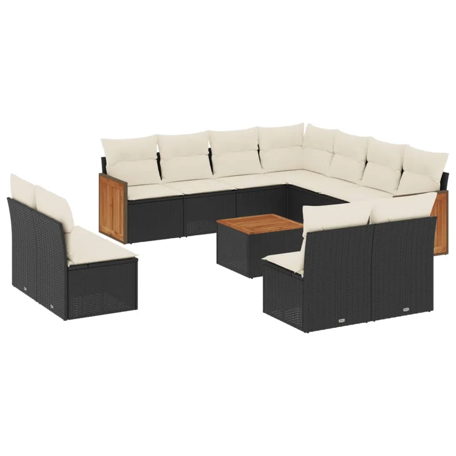 Salon de jardin 12 pcs avec coussins noir résine tressée - 2