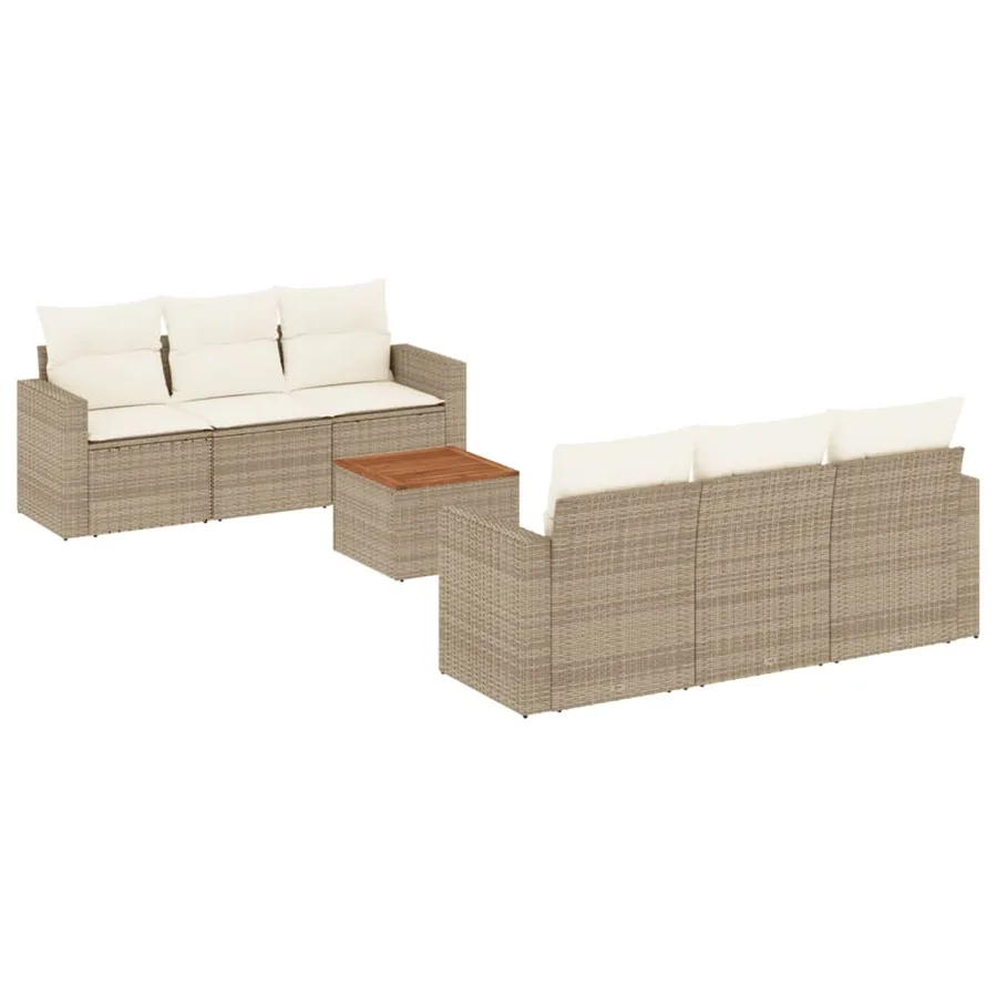 Salon de jardin avec coussins 7 pcs beige résine tressée - 2