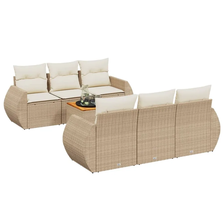 Salon de jardin avec coussins 7 pcs beige résine tressée - 2