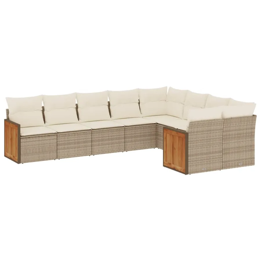 Salon de jardin avec coussins 9 pcs beige résine tressée - 2