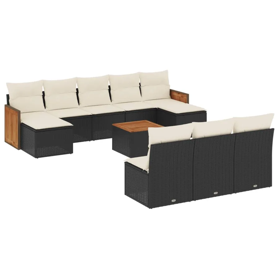 Salon de jardin 11 pcs avec coussins noir résine tressée - 2