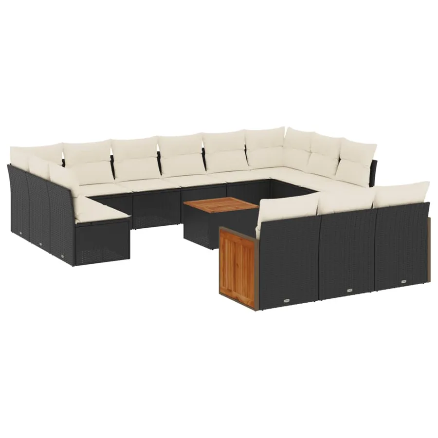Salon de jardin avec coussins 14 pcs noir résine tressée - 2