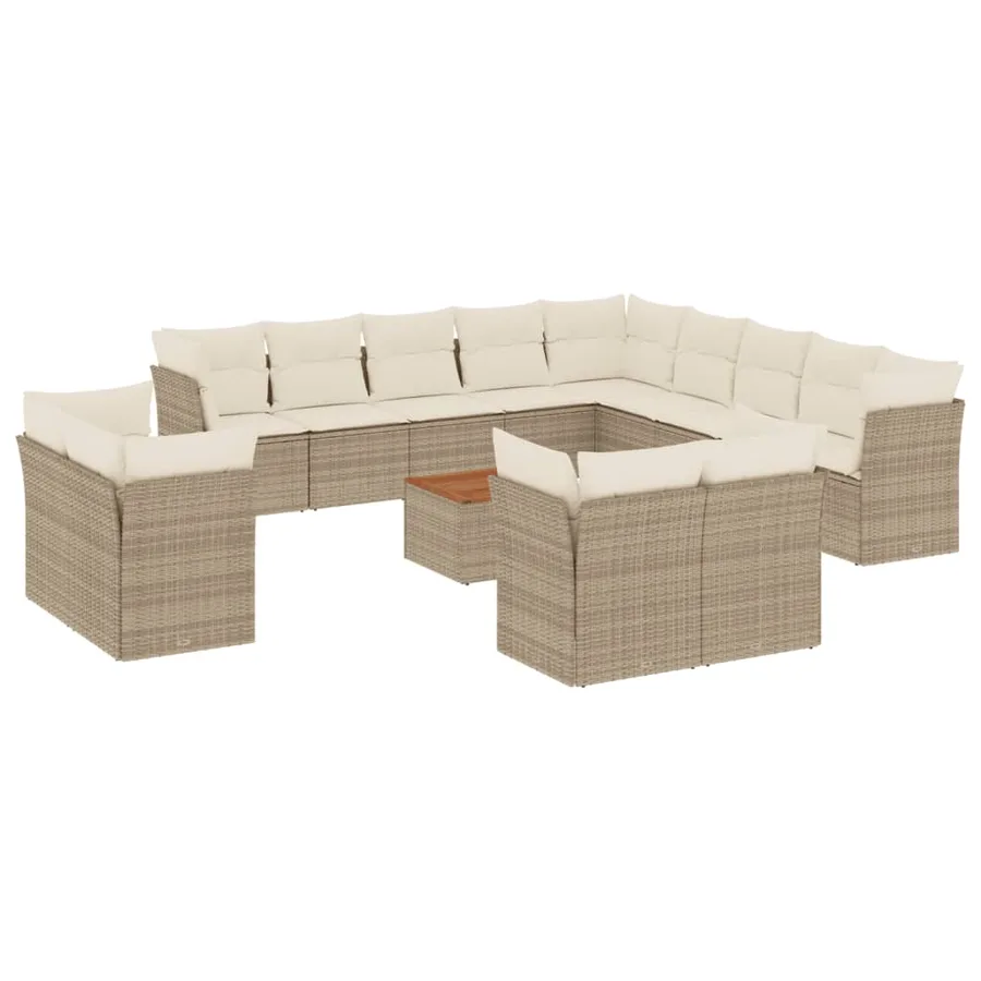 Salon de jardin avec coussins 14 pcs beige résine tressée - 2