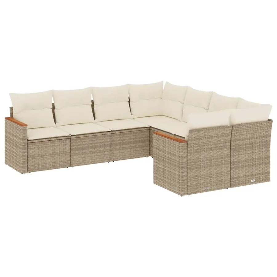 Salon de jardin avec coussins 8 pcs beige résine tressée - 2