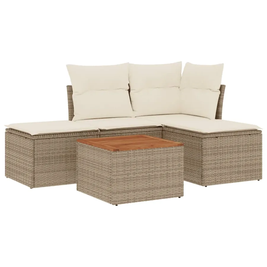 Salon de jardin avec coussins 5 pcs beige résine tressée - 2