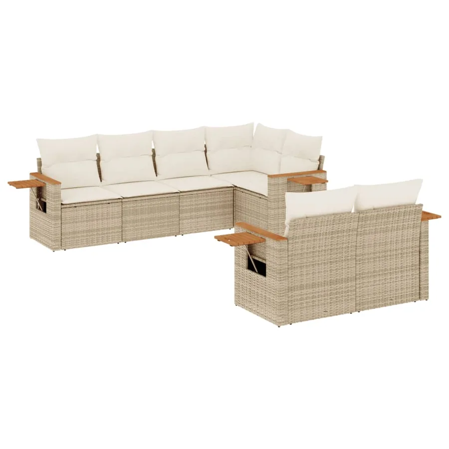 Salon de jardin avec coussins 7 pcs beige résine tressée - 2